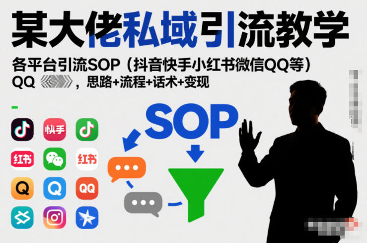 某大佬私域引流教学,各平台引流SOP(抖音快手小红书微信QQ等),思路+流程+话术+变现-凡人轻创