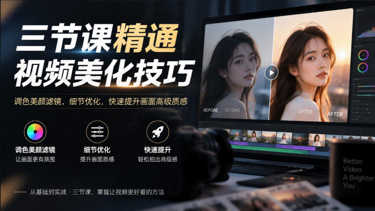 三节课精通视频美化技巧|调色美颜滤镜,细节优化,快速提升画面高级质感-凡人轻创