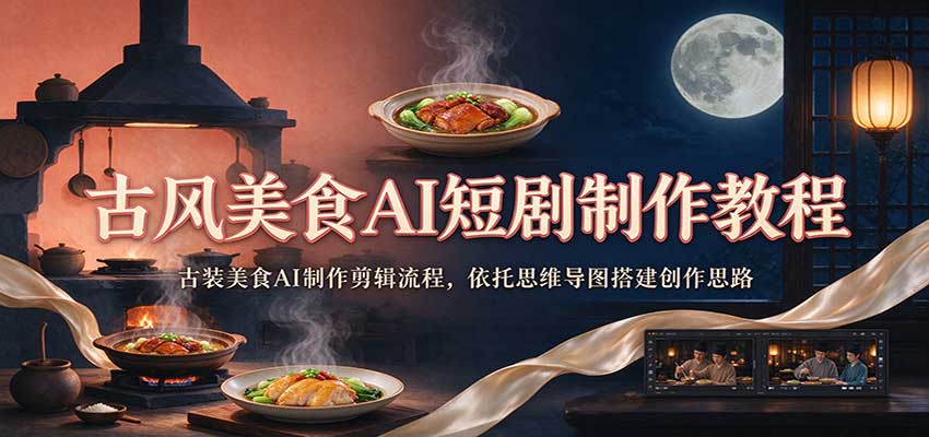 古风美食AI短剧制作教程:古装美食AI制作剪辑流程,依托思维导图搭建创作思路-凡人轻创