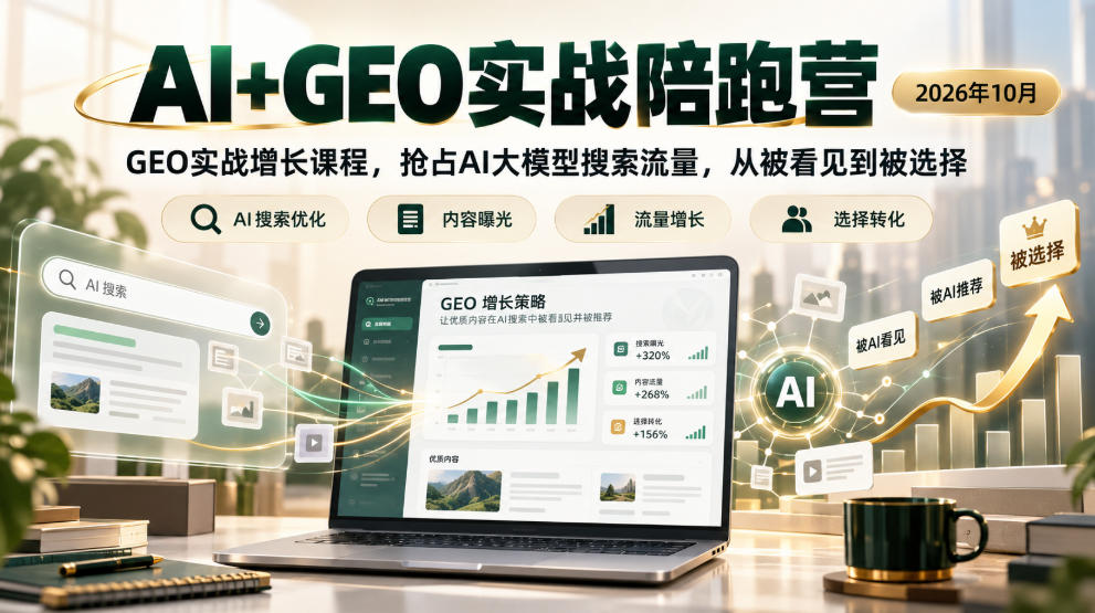AI+GEO实战陪跑营2026年10月,GEO实战增长课程,抢占AI大模型搜索流量,从被看见到被选择-凡人轻创