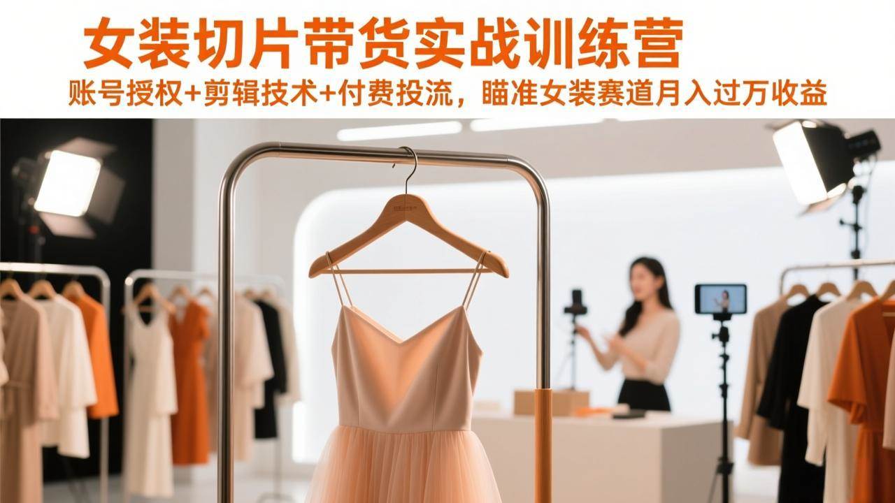 (17357期)女装切片带货实战训练营,账号授权+剪辑技术+付费投流,瞄准女装赛道月入过万收益-凡人轻创