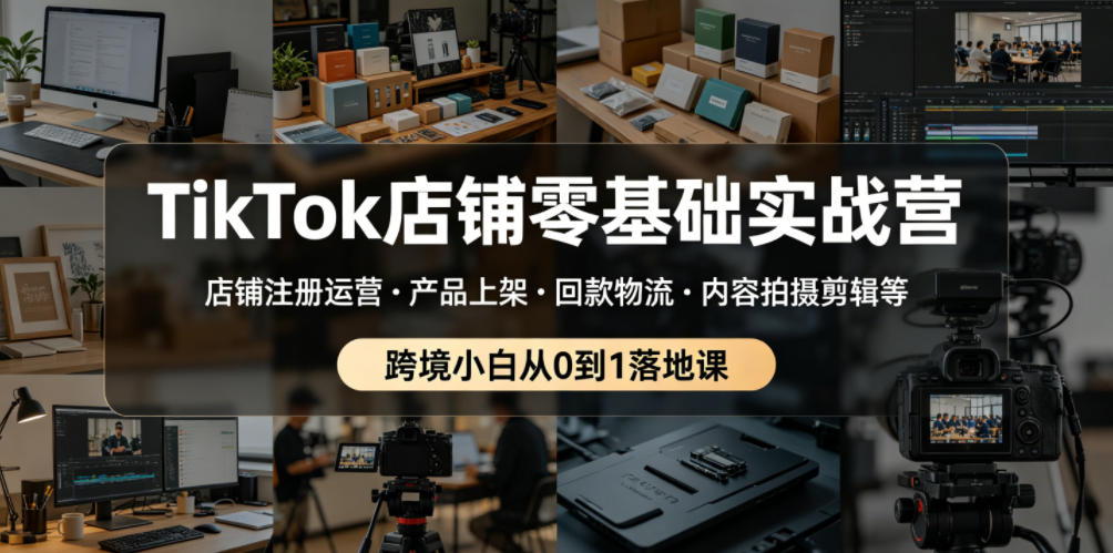 TikTok店铺零基础实战营,店铺注册运营・产品上架・回款物流・内容拍摄剪辑等 ,跨境小白从0到1落地课-凡人轻创