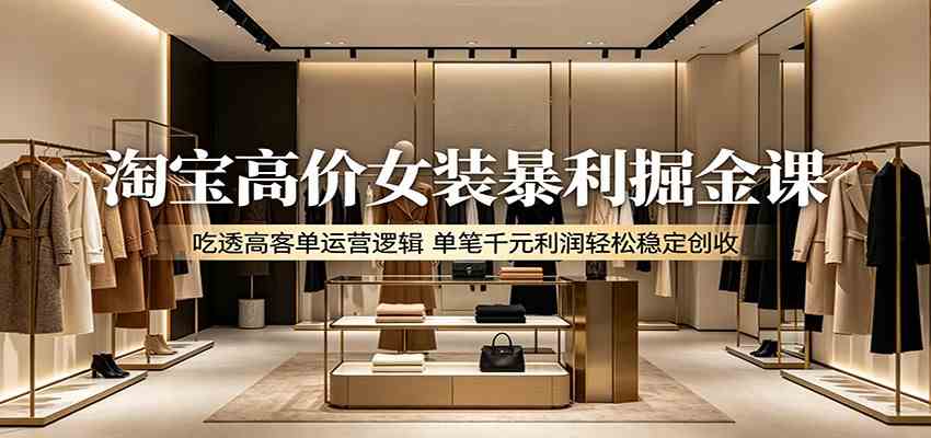淘宝高价女装暴利掘金课:吃透高客单运营逻辑,单笔千元利润轻松稳定创收-凡人轻创