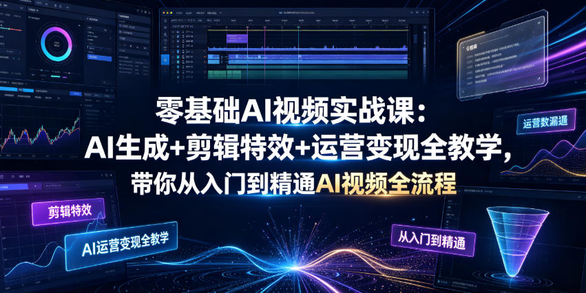 零基础AI视频实战课：AI生成+剪辑特效+运营变现全教学，带你从入门到精通AI视频全流程-凡人轻创