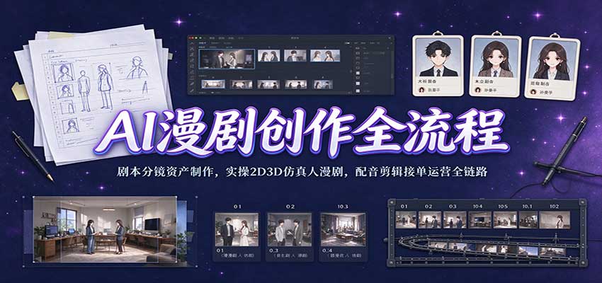 AI漫剧创作全流程:剧本分镜资产制作,实操2D3D仿真人漫剧,配音剪辑接单运营全链路-凡人轻创