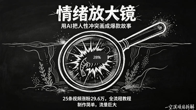 AI制作“情绪放大镜“视频，25条视频涨粉29.6W粉，流量巨大，制作简单，全流程教程-凡人轻创