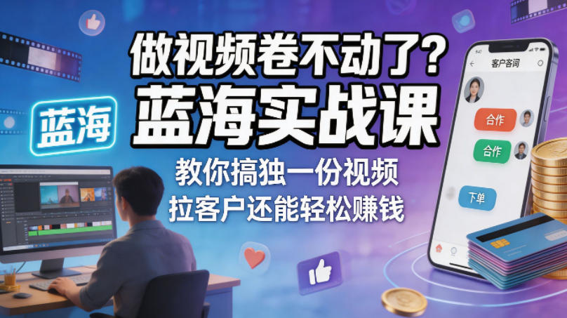 做视频卷不动了？蓝海实战课教你搞独一份视频，拉客户还能轻松賺钱！【原创双语字幕】-凡人轻创