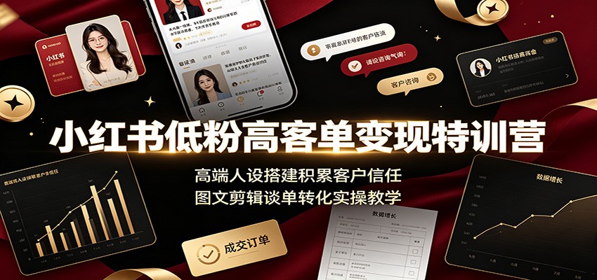 小红书低粉高客单变现特训营：高端人设搭建积累客户信任，图文剪辑谈单转化实操教学-凡人轻创