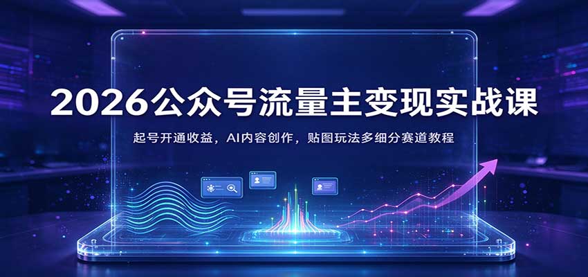 2026公众号流量主变现实战课:起号开通收益,AI内容创作,贴图玩法多细分赛道教程-凡人轻创
