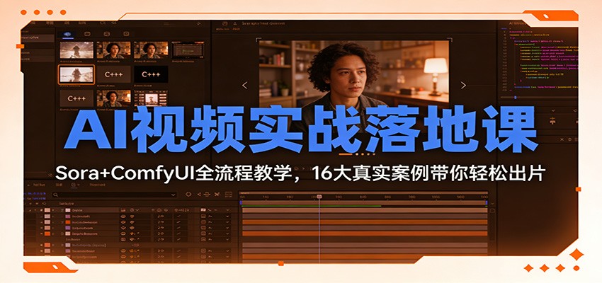 AI视频实战落地课：Sora+ComfyUI全流程教学，16大真实案例带你轻松出片-凡人轻创