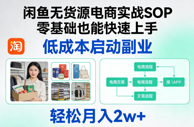 闲鱼无货源电商实战SOP，零基础也能快速上手，低成本启动副业，轻松月入2w+-凡人轻创