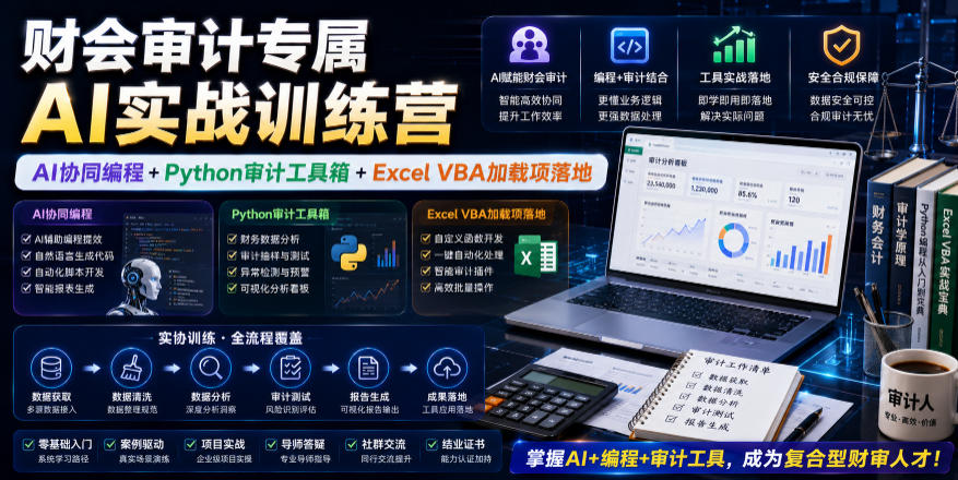 财会审计专属AI实战训练营｜AI协同编程+Python审计工具箱+Excel VBA加载项落地-凡人轻创