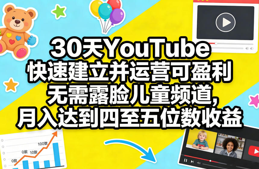 30天YouTube快速建立并运营可盈利无需露脸儿童频道，月入达到四至五位数收益-凡人轻创