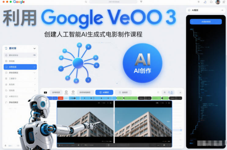 利l用Google Veo 3创建人工智能AI生成式电影制作课程，使用人工智能的力量创建令人惊叹的视频-凡人轻创