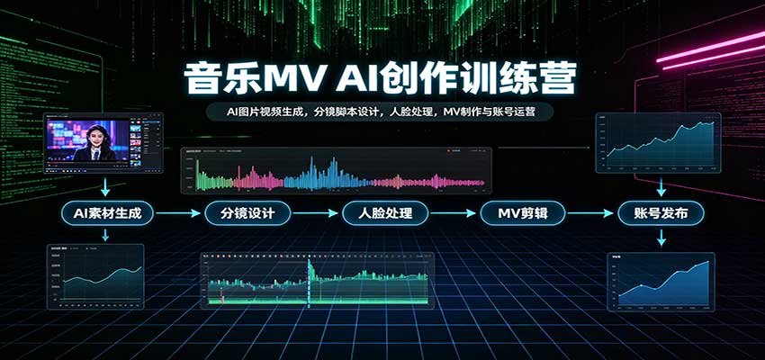 音乐MV AI创作训练营:AI图片视频生成,分镜脚本设计,人脸处理,MV制作与账号运营-凡人轻创