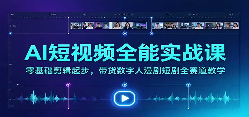 AI短视频全能实战课:零基础剪辑起步,带货数字人漫剧短剧全赛道教学-凡人轻创