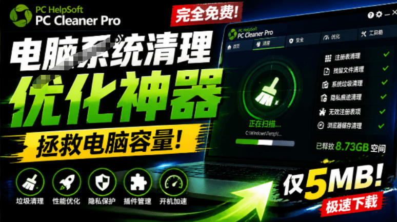 轻松吊打Win系统自带工具!电脑清理神器,拯救电脑容量,仅5MB,完全免费使用PC Cleaner Pro-凡人轻创