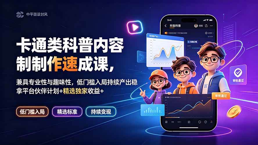 （19234期）卡通类科普内容制作速成课，兼具专业性与趣味性，低门槛入局持续产出稳拿平台伙伴计划+精选独家收益-凡人轻创