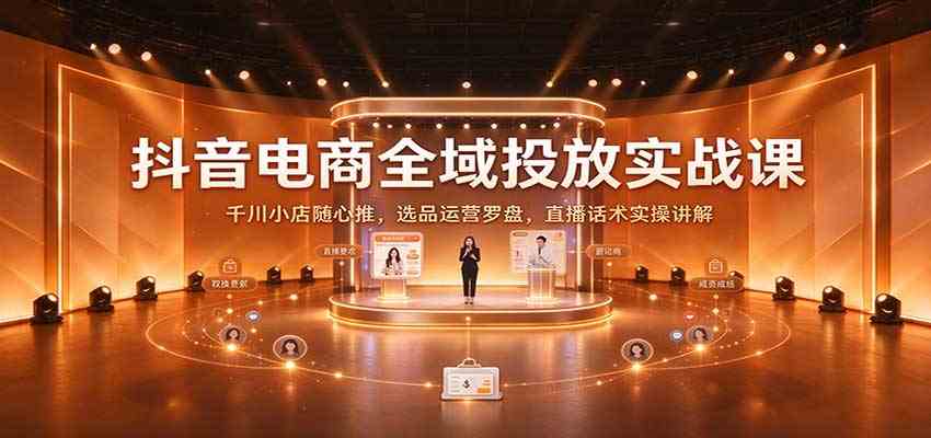 抖音电商全域投放实战课:千川小店随心推,选品运营罗盘,直播话术实操讲解-凡人轻创