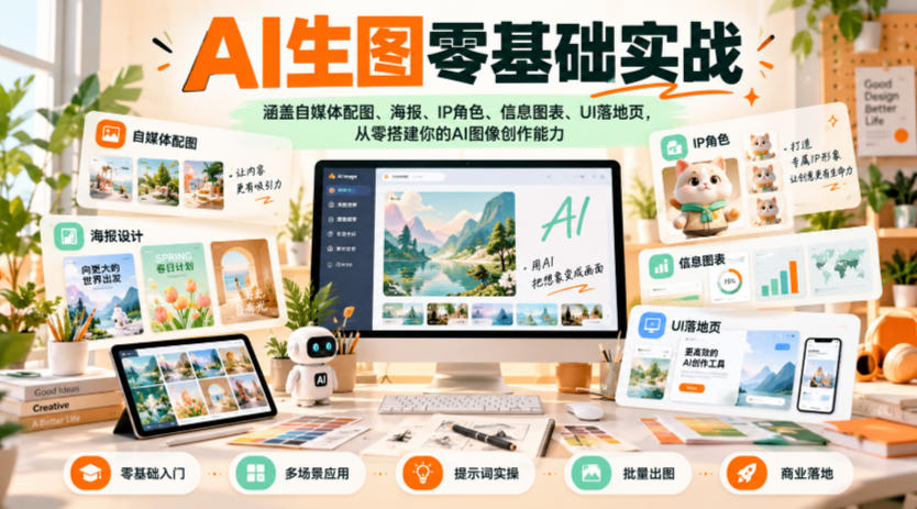 AI生图零基础实战,涵盖自媒体配图、海报、IP角色、信息图表、UI落地页,从零搭建你的AI图像创作能力-凡人轻创