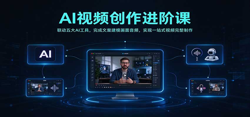AI视频创作进阶课:联动五大AI工具,完成文案建模画面音频,实现一站式视频完整制作-凡人轻创