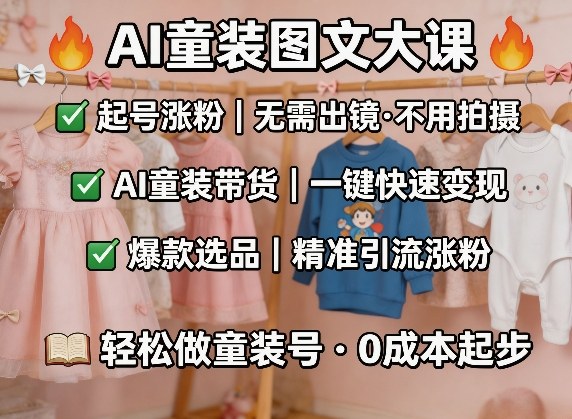 AI童装图文剪辑，某社群童装图文大课，起号涨粉、AI童装带货、爆款选品，无需出镜和拍摄-凡人轻创