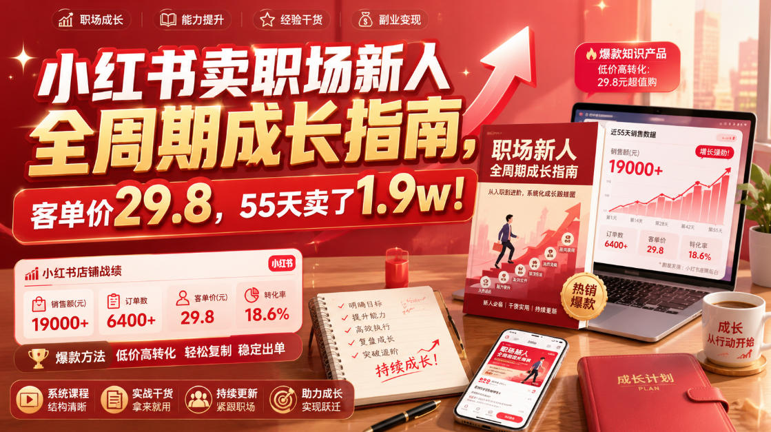 小红书卖职场新人全周期成长指南,客单价29.8,55天卖了1.9w!-凡人轻创