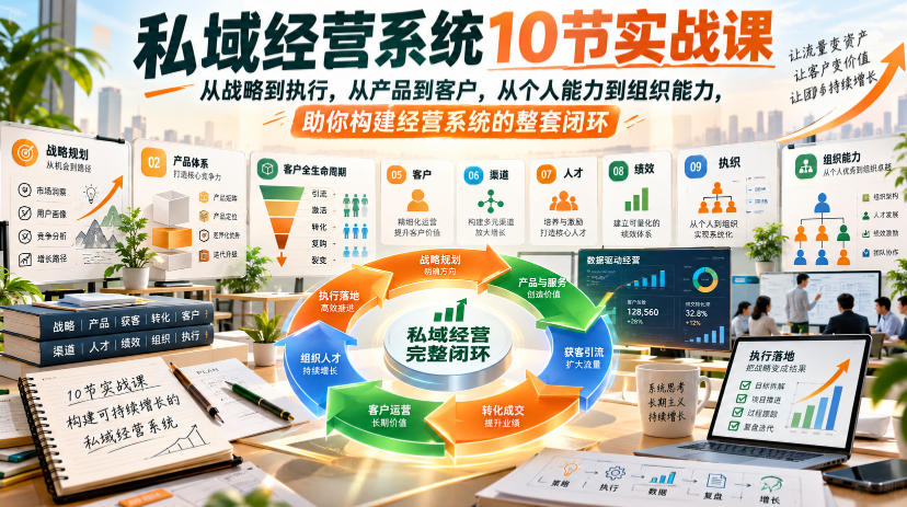 私域经营系统10节实战课,从战略到执行,从产品到客户,从个人能力到组织能力,助你构建经营系统的整套闭环-凡人轻创