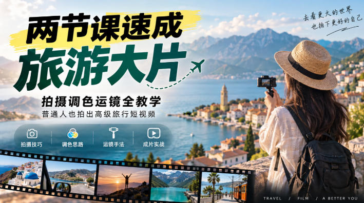两节课速成旅游大片|拍摄调色运镜全教学,普通人也拍出高级旅行短视频-凡人轻创