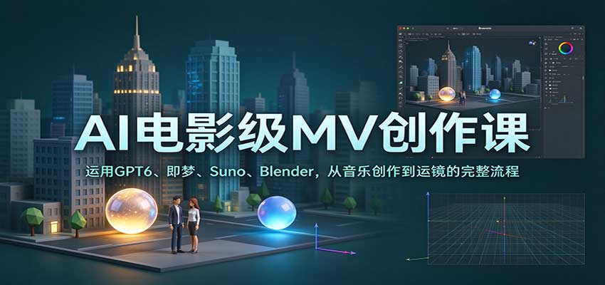 AI电影级MV创作课:运用GPT6、即梦、Suno、Blender,从音乐创作到运镜的完整流程-凡人轻创