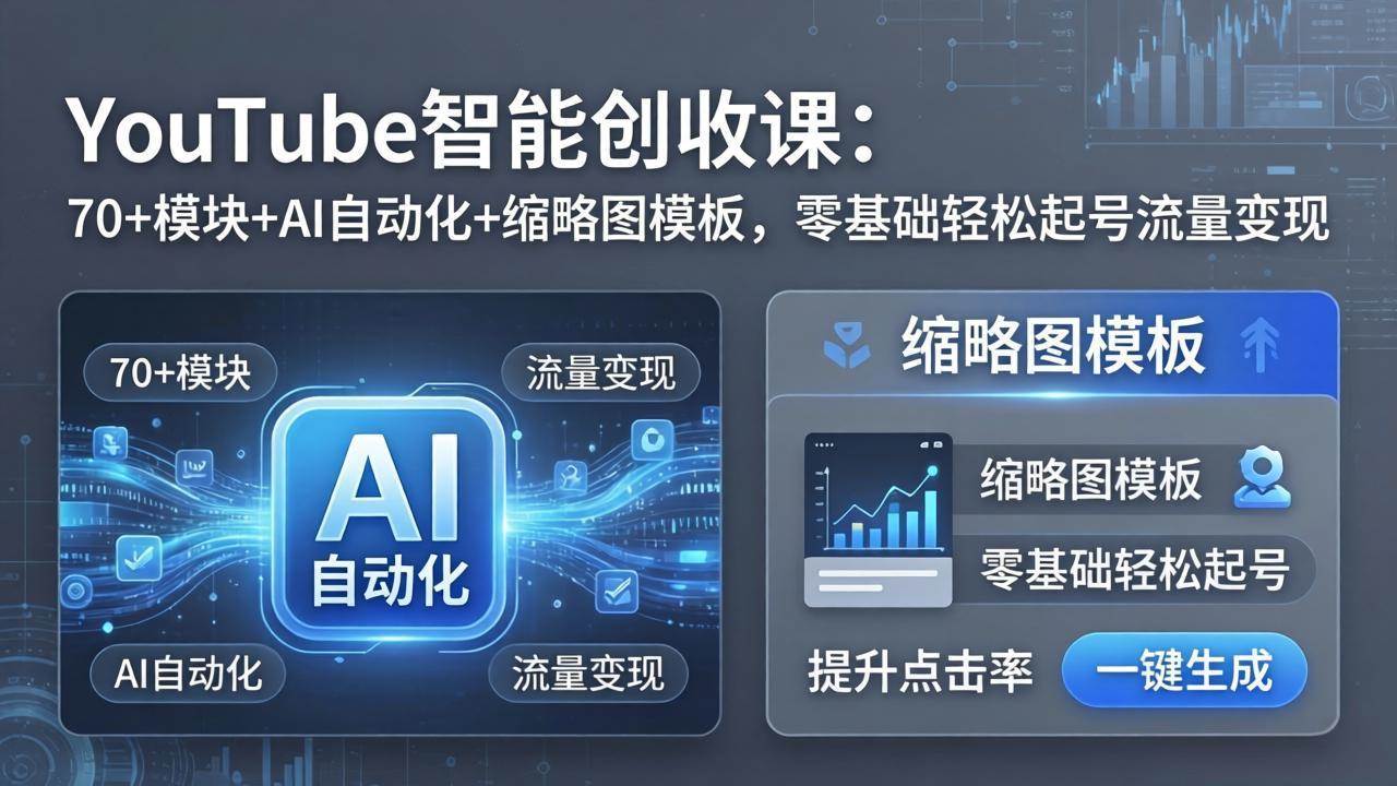（17926期）YouTube智能创收课：70+模块+AI自动化+缩略图模板，零基础轻松起号流量变现-凡人轻创