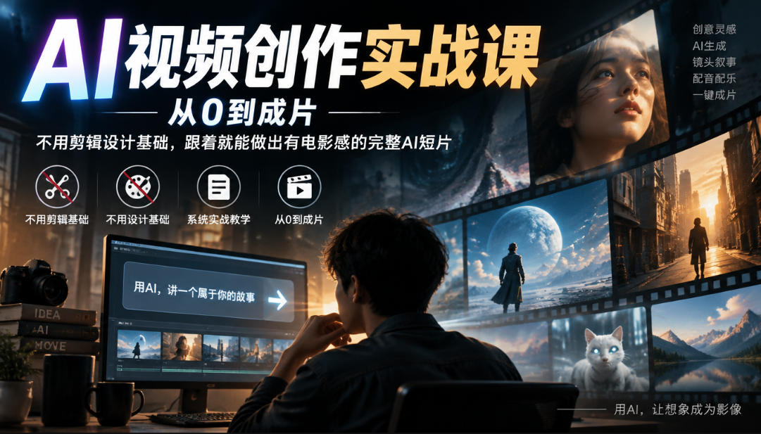 AI视频创作实战课，从0到成片，不用剪辑设计基础，跟着就能做出有电影感的完整AI短片-凡人轻创