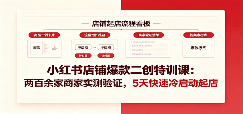 小红书店铺爆款二创特训课:两百余家商家实测验证,5天快速冷启动起店-凡人轻创