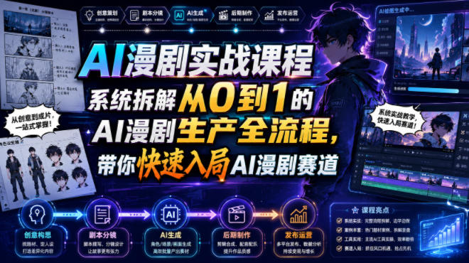 AI漫剧实战课程,系统拆解从0到1的AI漫剧生产全流程,带你快速入局AI漫剧赛道-凡人轻创