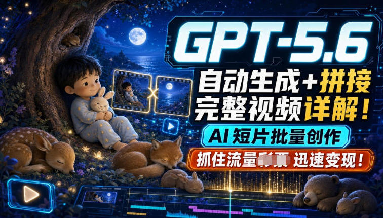 GPT-5.6自动生成+拼接完整视频详解,AI短片批量创作,抓住流量迅速变现!-凡人轻创