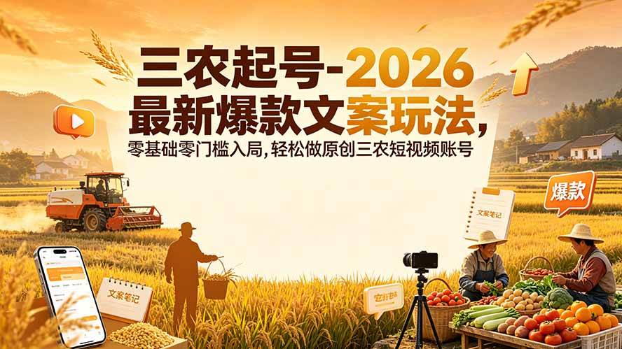 （19537期）三农起号-2026 最新爆款文案玩法，零基础零门槛入局，轻松做原创三农短视频账号-凡人轻创