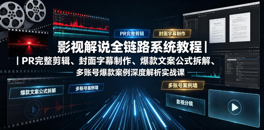 影视解说全链路系统教程｜PR完整剪辑、封面字幕制作、爆款文案公式拆解、多账号爆款案例深度解析实战课-凡人轻创