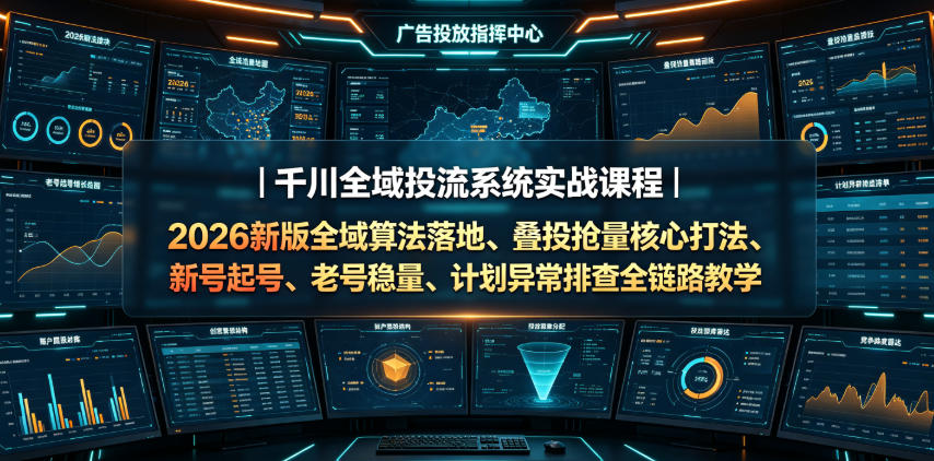 千川全域投流系统实战课程|2026新版全域算法落地、叠投抢量核心打法、新号起号、老号稳量、计划异常排查全链路教学-凡人轻创