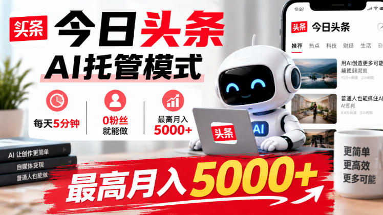 今日头条AI托管模式，每天5分钟，0粉丝就能做，最高月入5000+【揭秘】-凡人轻创