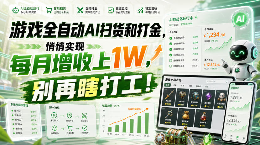 游戏全自动AI扫货和打金,悄悄实现每月增收上1W,别再瞎打工!【揭秘】 游戏全自动AI扫货和打金,悄悄实现每月增收上1W,别再瞎打工!【揭秘】