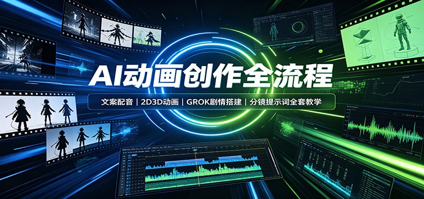 AI动画创作全流程:文案配音,2D3D动画,GROK剧情搭建,分镜提示词全套教学-凡人轻创
