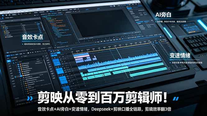 (18867期)剪映从零到百万剪辑师!音效卡点+AI旁白+变速情绪,Deepseek+剪映口播全链路,剪辑效率翻3倍-凡人轻创