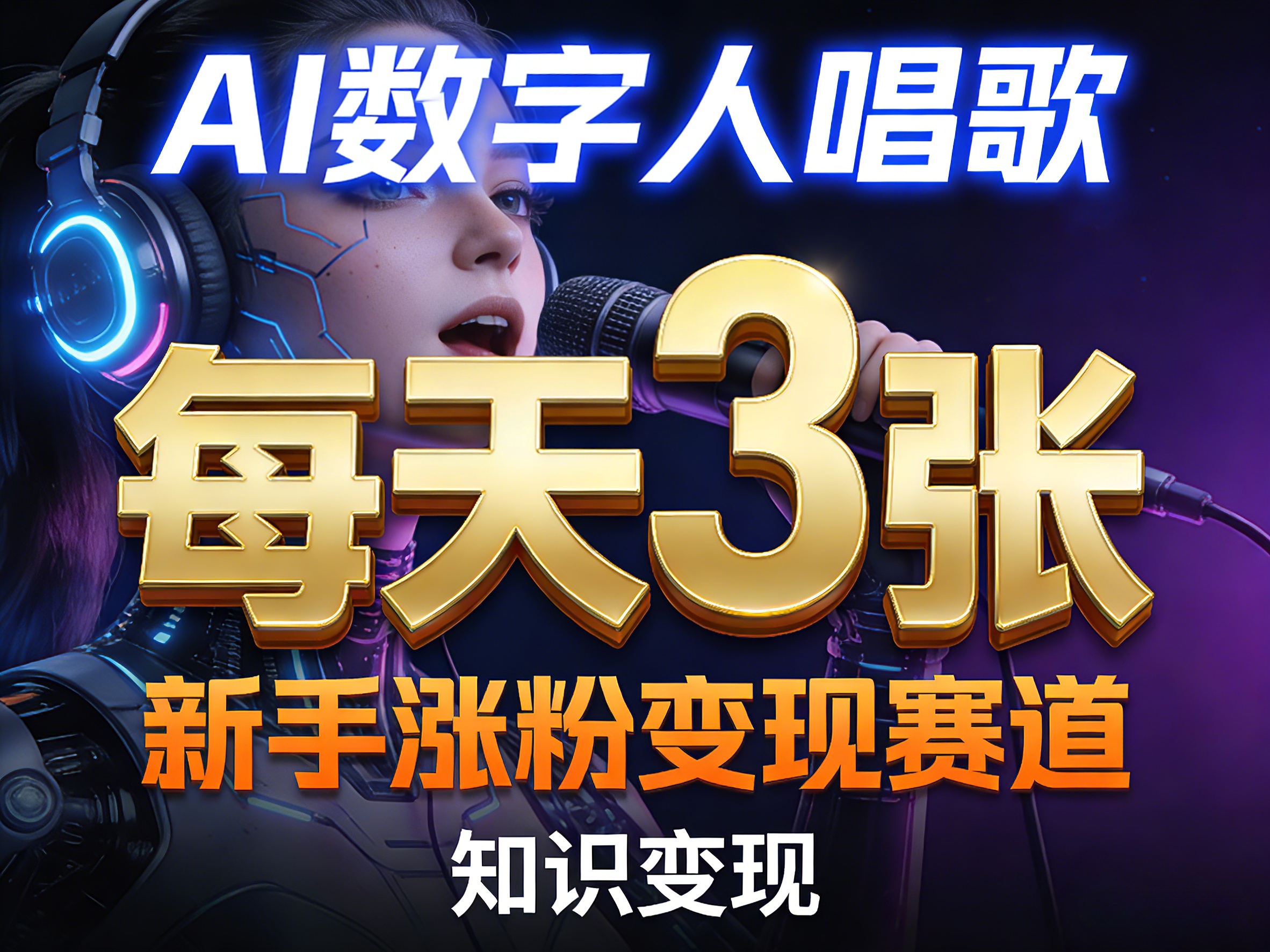 AI数字人唱歌，新手涨粉变现赛道，每天3张和知识付费，副业必备-凡人轻创