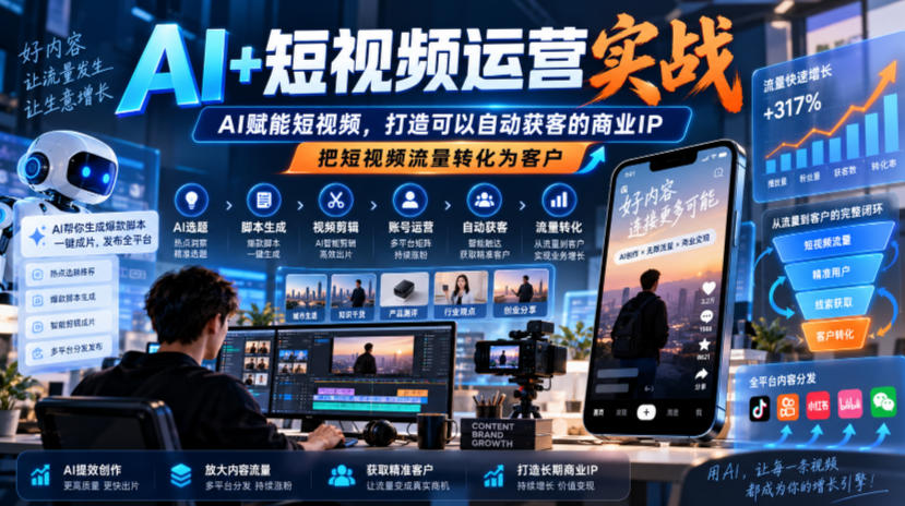 AI+短视频运营实战,AI赋能短视频,打造可以自动获客的商业IP,把短视频流量转化为客户-凡人轻创