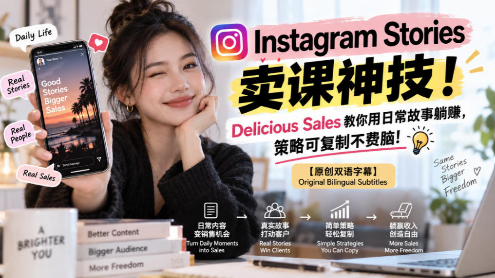 Instagram Stories卖课神技！Delicious Sales教你用日常故事躺賺，策略可复制不费脑！【原创双语字幕】-凡人轻创