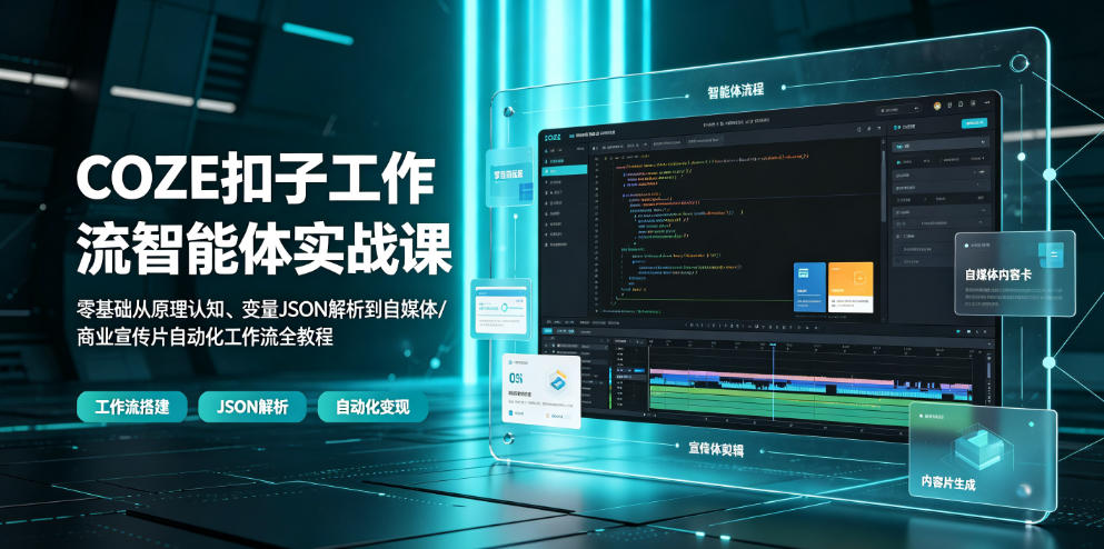 COZE扣子工作流智能体实战课｜零基础从原理认知、变量JSON解析到自媒体/商业宣传片自动化工作流全教程-凡人轻创