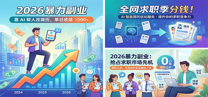 2026暴力副业:靠AI帮人改简历,单日收益1000+,全网求职季分钱-凡人轻创