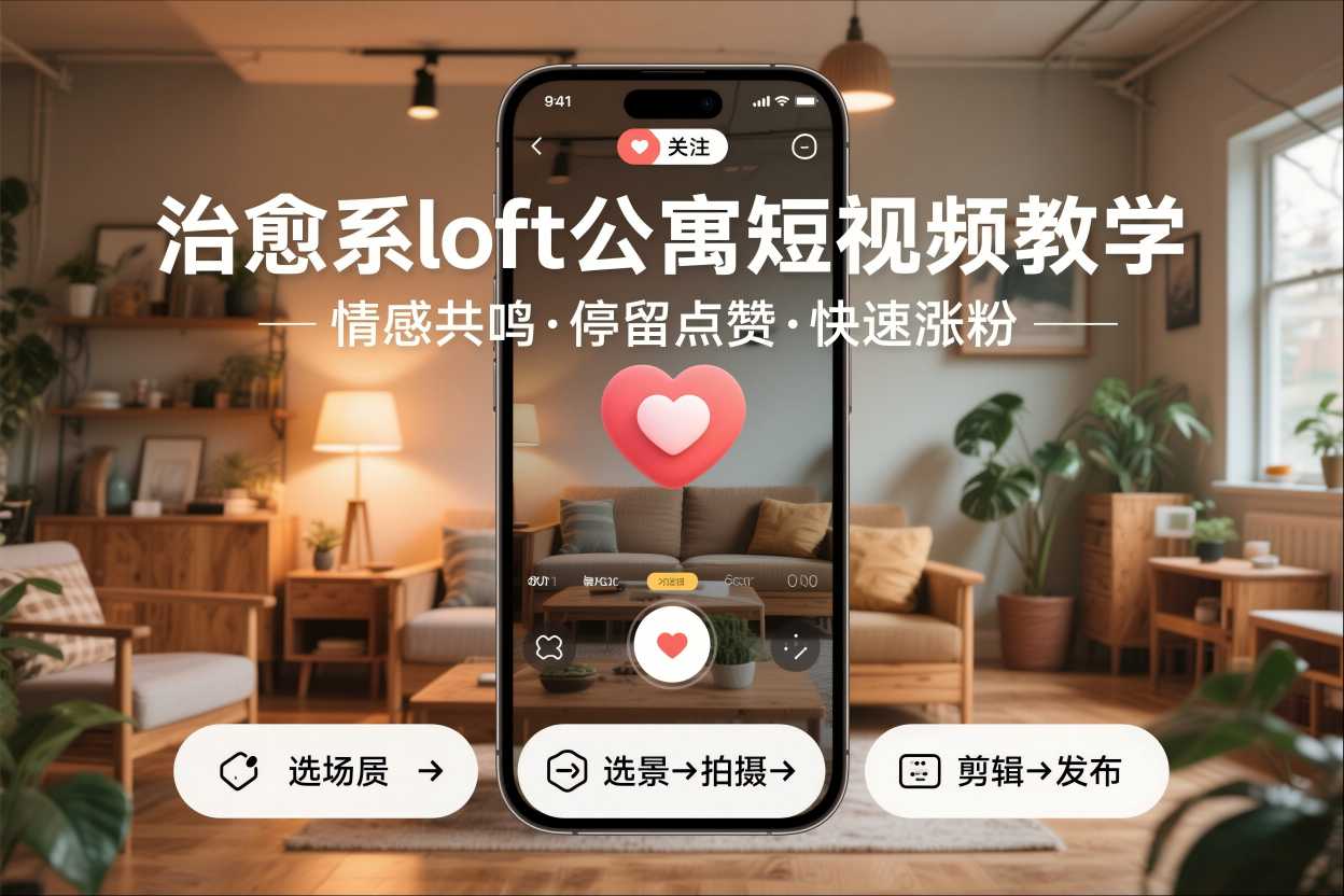 治愈系loft公寓短视频制作教学,情感共鸣引停留点赞关注,快速起号涨粉-凡人轻创