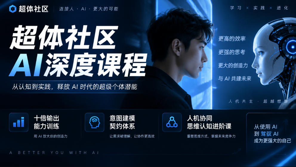 超体社区AI深度课程,十倍输出能力训练,意图建模契约体系,人机协同思维认知进阶课-凡人轻创