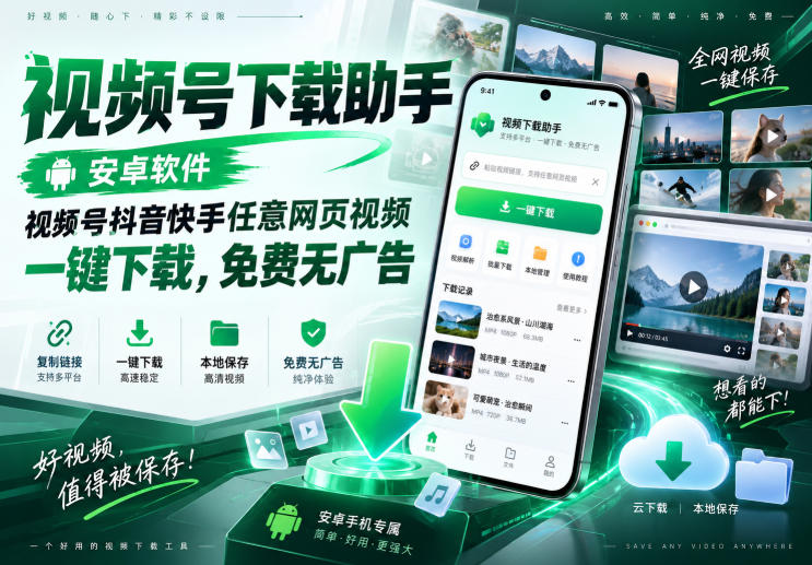 视频号下载助手,安卓软件,视频号抖音快手任意网页视频,一键下载,免费无广告-凡人轻创